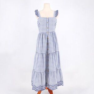 NWT SHABBY CHIC Ruffled Blue and White Gingham Tiered Midi Dress Size 4